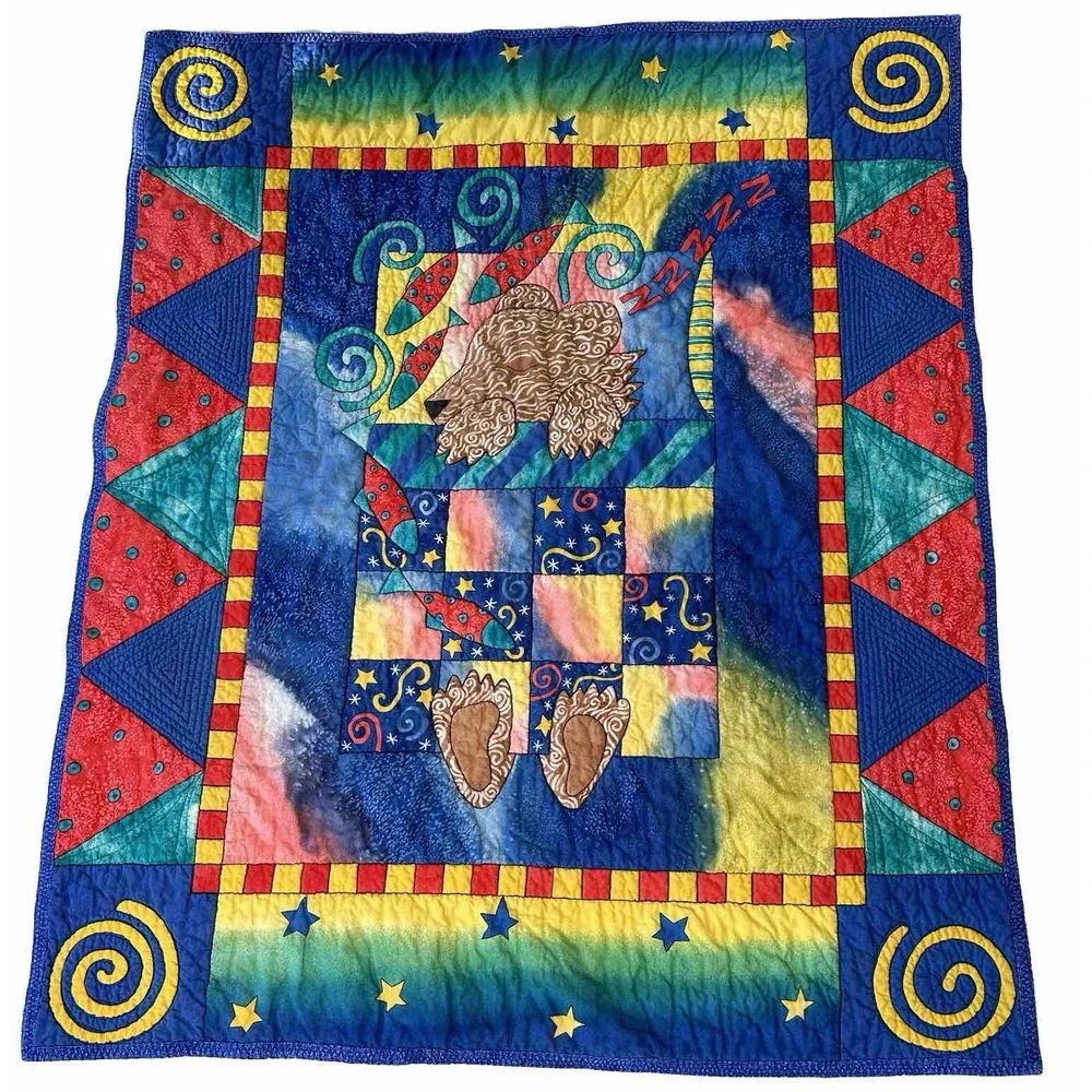 Bear Quilt Blanket Baby Moon Handmade Reversible Sleeping Rockets Stars Tie Dye